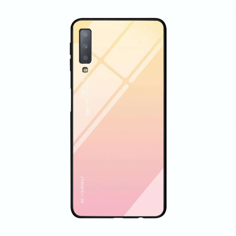 For Galaxy A7 (2018) Gradient Color Glass Case(Yellow)