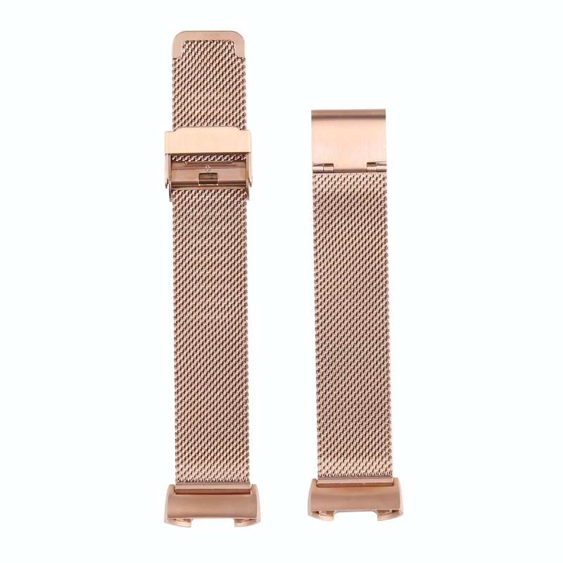 For Fitbit Charge 4 Double Insurance Buckle Milanese Watch Band(Rose Gold)