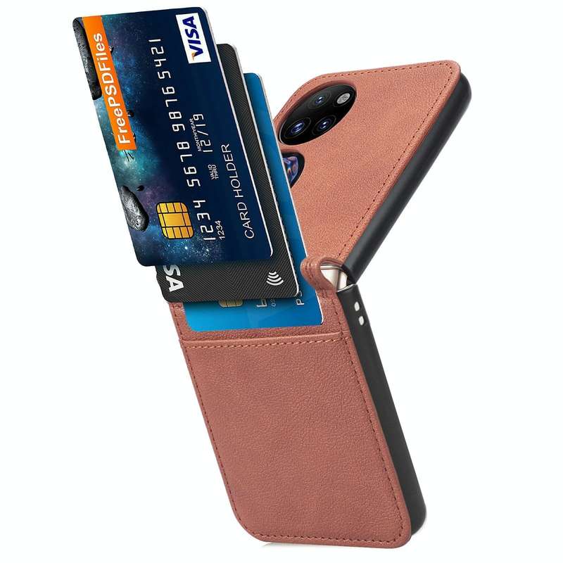 For Huawei P50 Pocket Lambskin Texture Card Folding Phone Case(Brown)