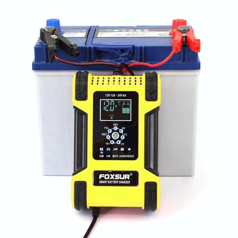 FOXSUR 12A / 12V / 24V Car / Motorcycle 7-stage Lead-acid Battery AGM Charger, Plug Type:JP Plug(...