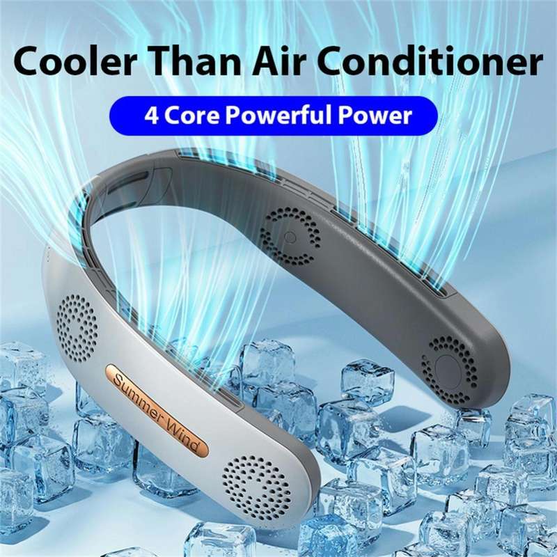 Lazy Hanging Neck Fan Bladeless Silent Sports Fan,Model: A306 Four -core 4000 mAh White