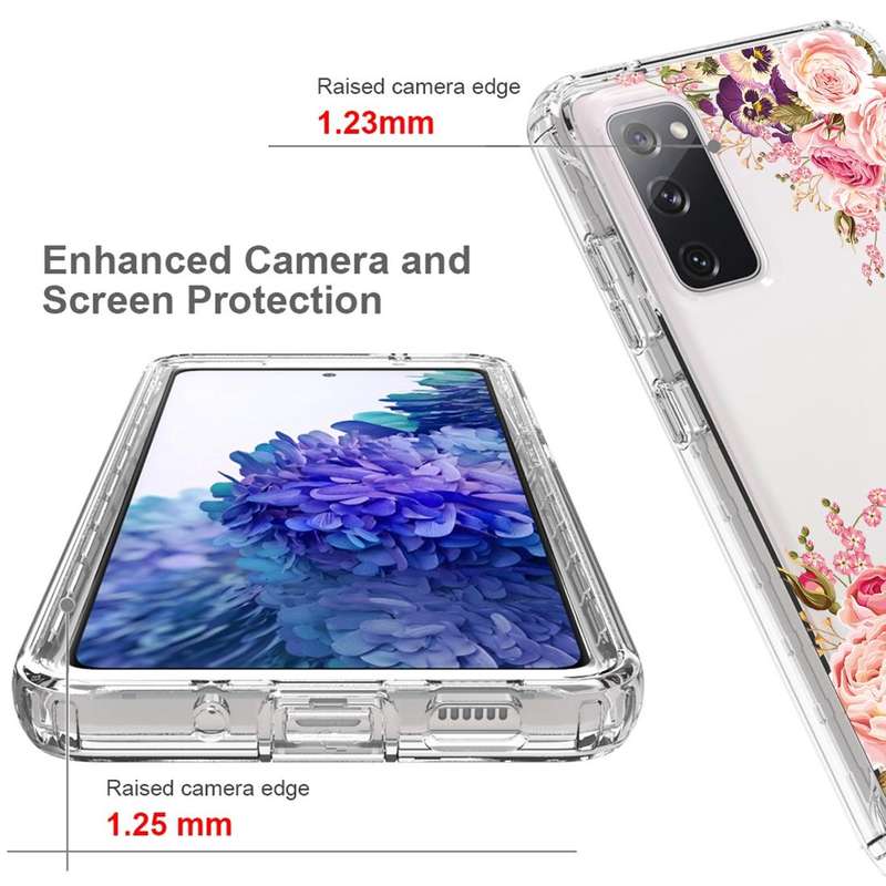 For Samsung Galaxy S20 FE PC+TPU Transparent Painted Phone Case(Pink Rose)