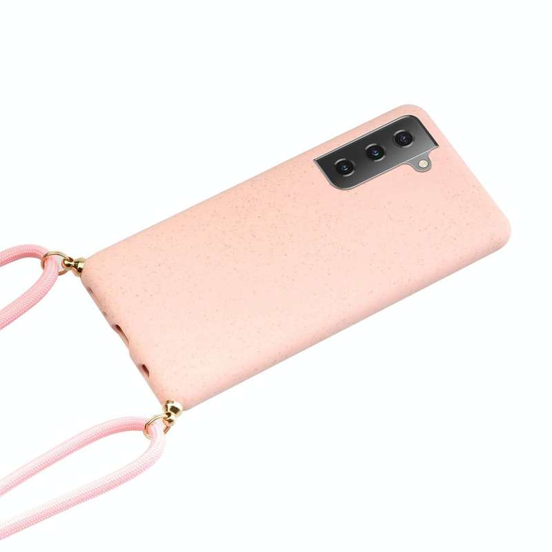 For Samsung Galaxy S23 FE 5G Wheat Straw Material + TPU Phone Case with Lanyard(Pink)