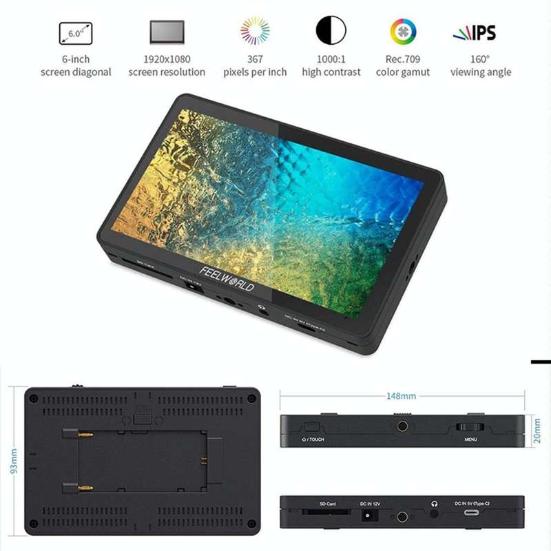 FEELWORLD F6 Plus V2 6 inch 3D LUT Touch Screen DSLR Camera Field Monitor, IPS FHD1920x1080 4K HD...