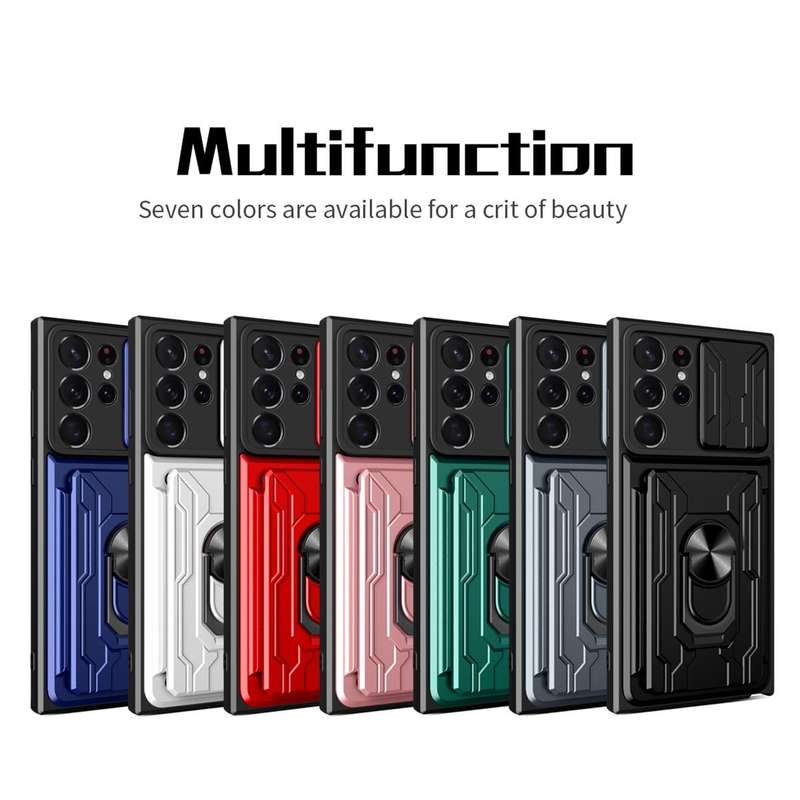 For Samsung Galaxy S23 Ultra 5G Sliding Camshield TPU+PC Phone Case with Card Slot(Black)