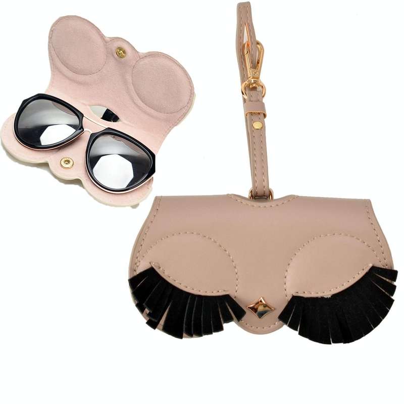 Cute And Funny PU Sunglasses Case Portable Glasses Case With Hanging Buckle, Colour: Shy Black Ey...