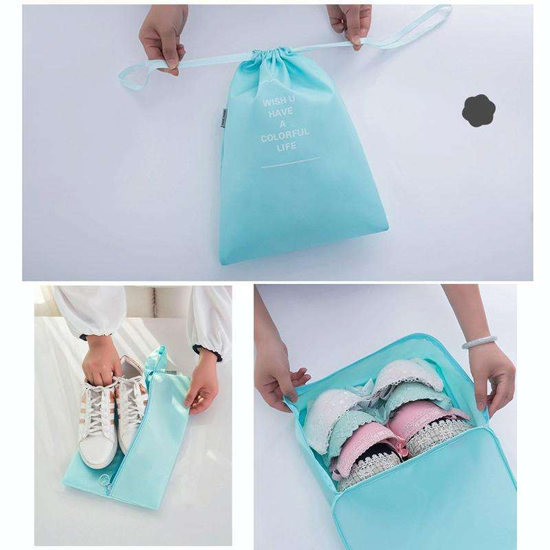 8 In 1 Beam Mouth Travel Storage Bag Set Folding Storage Bag( Beige)
