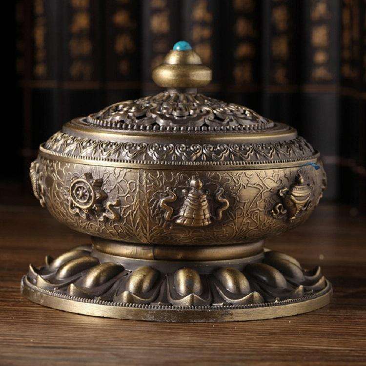 Eight Treasure Incense Burner Homeware Incense Burner Decoration, Size:Mdeium(Bronze)