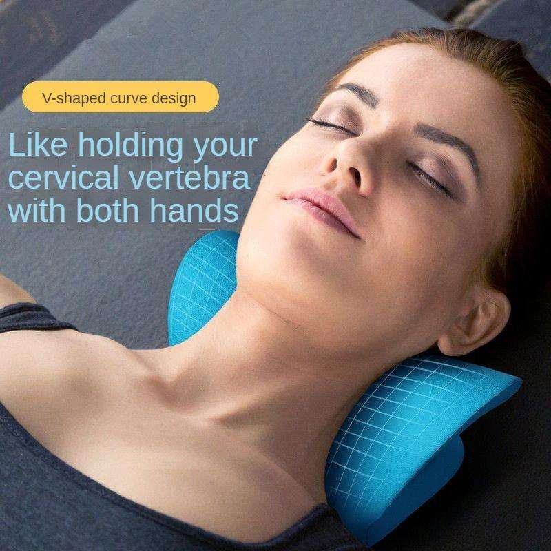 Neck Shoulder Stretcher Relaxer Cervical Chiropractic Traction Device Pillow (Dark Blue)