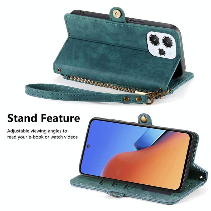 For Xiaomi Redmi 12 Geometric Zipper Wallet Side Buckle Leather Phone Case(Green)