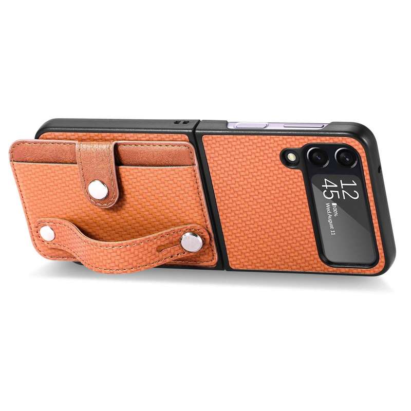 For Samsung Galaxy Z Flip 5G Wristband Kickstand Card Wallet Back Cover Phone Case(Brown)