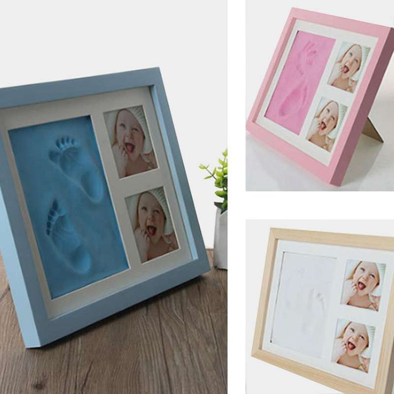 Baby Hand Foot Print Mold Maker Solid Wooden Photo Frame With Cover Fingerprint Mud Set(White)
