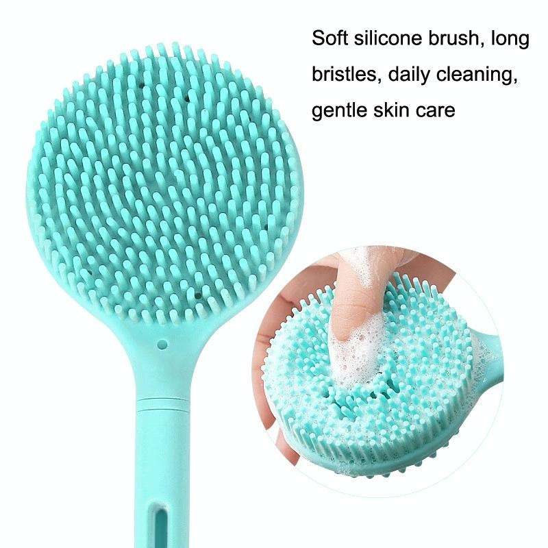 Silicone Massage Long Handle Double Sided Bath Brush(Pink)