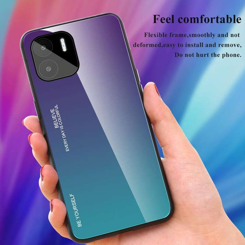 For Xiaomi Redmi A1 4G Gradient Color Glass Phone Case(Blue Black)