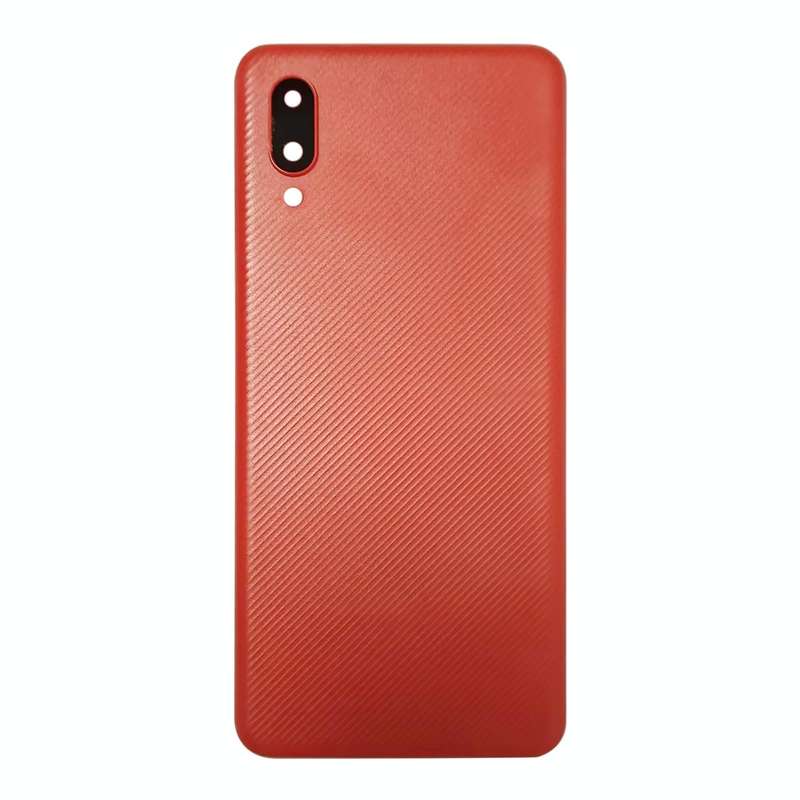For Samsung Galaxy A02 Battery Back Cover with Camera Lens Cover (Red)