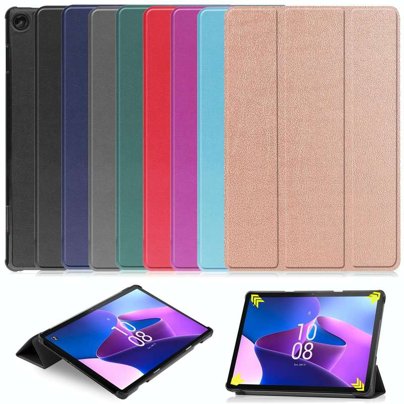 For Lenovo Tab M10 3rd Gen / TB328FU Custer Pure Color 3-Fold Holder Smart Leather Tablet Case(Grey)