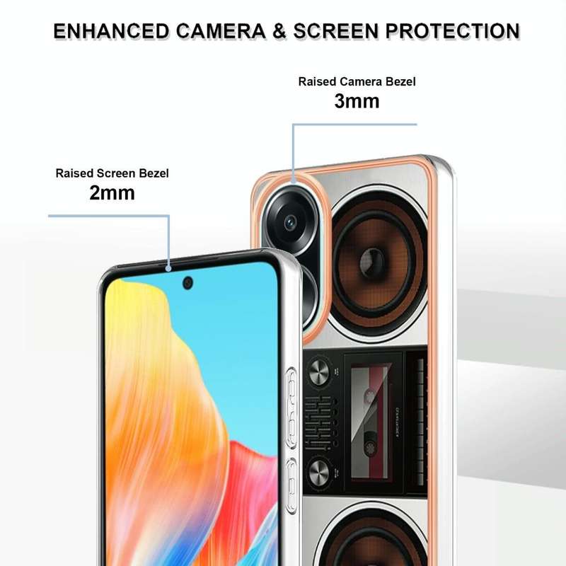 For OPPO A58 4G Electroplating Marble Dual-side IMD Phone Case(Retro Radio)