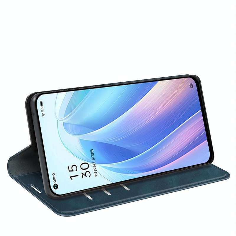 For OPPO Reno 7 5G Retro-skin Magnetic Suction Leather Phone Case(Dark Blue)