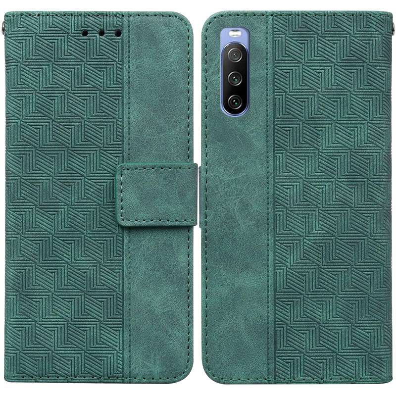 For Sony Xperia 10 III Geometric Embossed Leather Phone Case(Green)