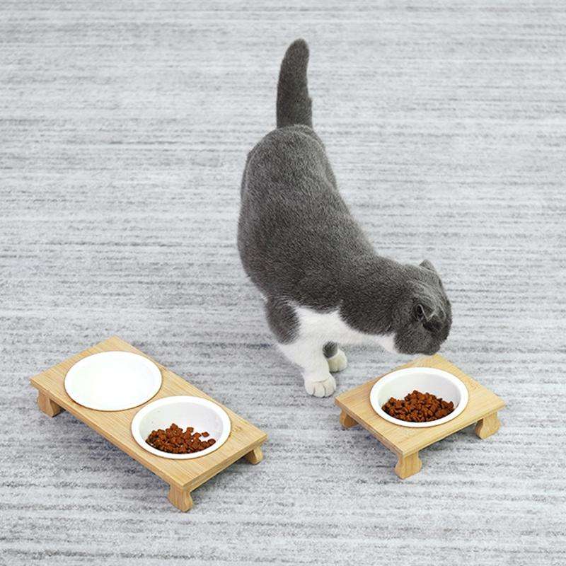Bamboo And Wood Ceramic Cat Bowl Pet Supplies, Specification: Single Bowl