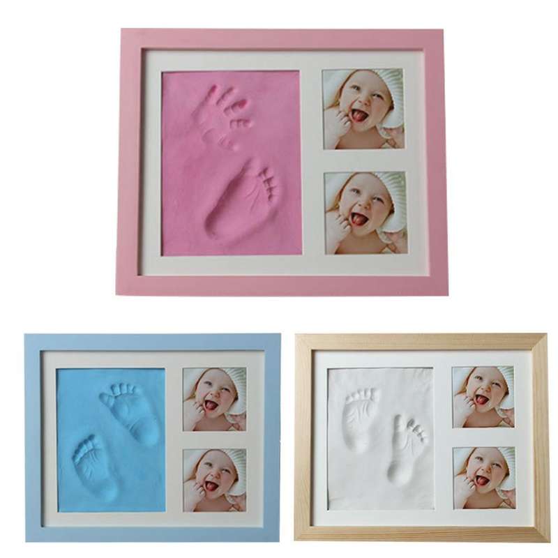 Baby Hand Foot Print Mold Maker Solid Wooden Photo Frame With Cover Fingerprint Mud Set(White)