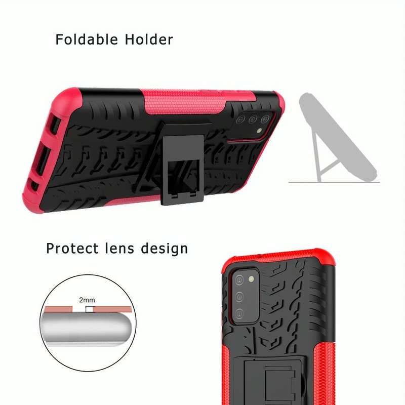 For Samsung Galaxy A02s (EU Version) Tire Texture Shockproof TPU+PC Protective Case with Holder(P...