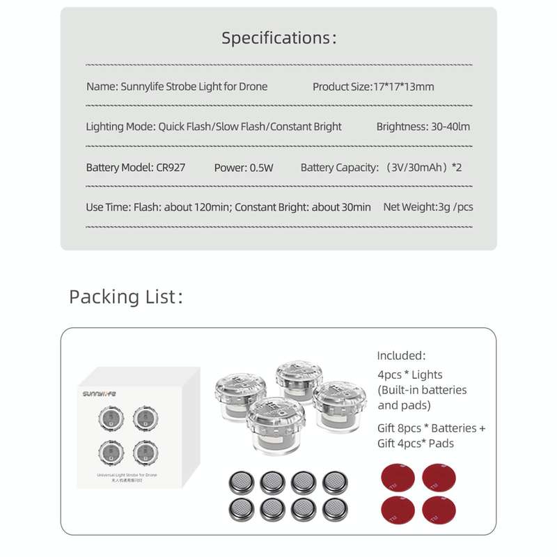 Sunnylife 2-Green + 2-Red Night Strobe LED Light Indicator Light for DJI Mavic 2 / Mini / Mavic A...