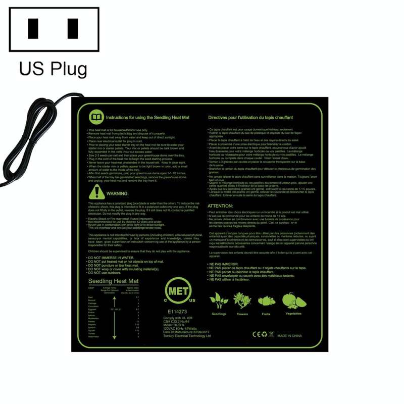 20 x 20in Waterproof Seedling Heating Pad Constant Temperature Heating Pad(US Plug 120V)