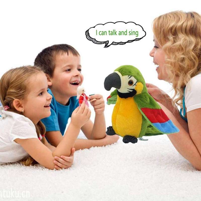 Plush Toy Parrots Recording Talking Parrots Will Twist the Fan Wings Children Toys, Size:Height 1...