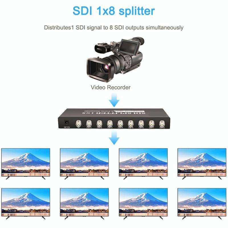 1 In 8 Out SD-SDI / HD-SDI / 3G-SDI Distribution Amplifier Video SDI Splitter(EU Plug)