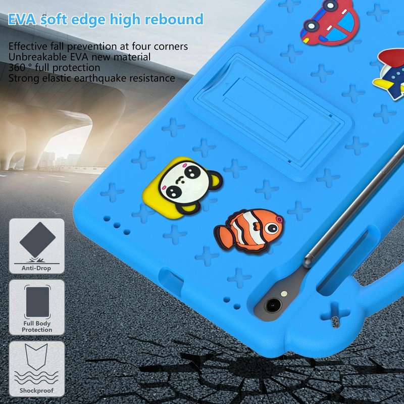 For Samsung Galaxy Tab S9 FE / X510N Handle Kickstand Children EVA Shockproof Tablet Case(Sky Blue)