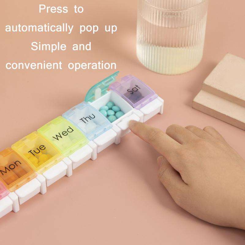 2 PCS Portable Portable 7-Grid Bounce Button Pill Box(Rainbow)