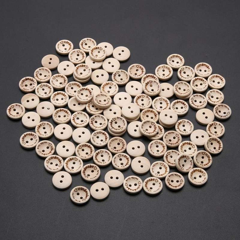 100 PCS English Alphabet Carved Round Wooden Buttons, Size:20mm