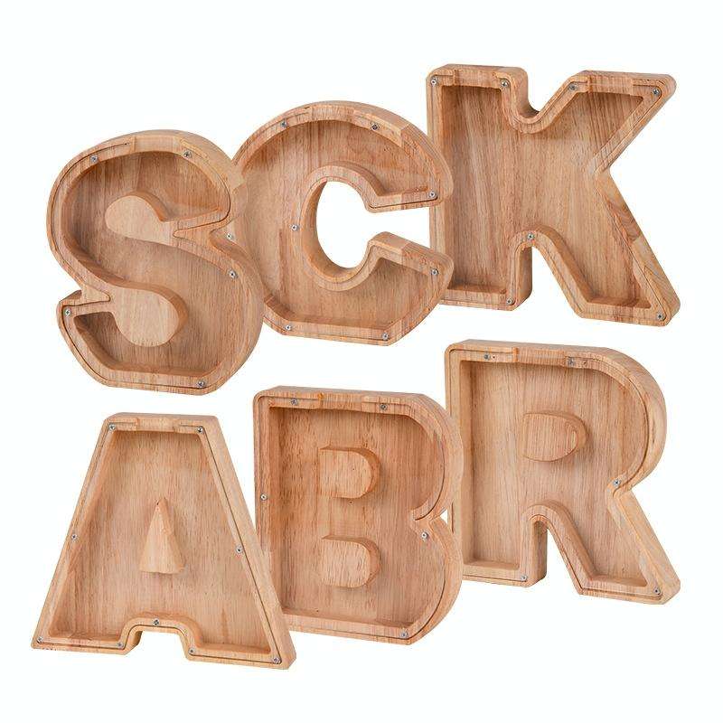 Wooden English Alphabet Piggy Bank Transparent Acrylic Piggy Bank(N)
