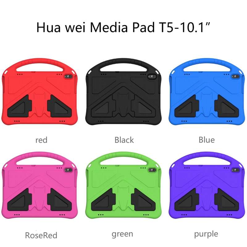 For Huawei MediaPad T5 10.1 EVA Flat Anti Falling Protective Case Shell with Holder(Black)