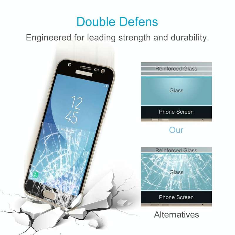 For Galaxy J3 (2017) (EU Version) 0.26mm 9H Surface Hardness 2.5D Curved Silk-screen Full Screen ...