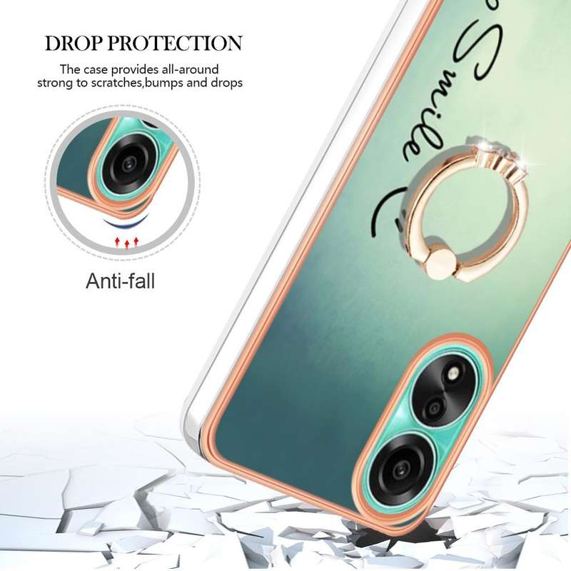 For OPPO A78 4G Electroplating Dual-side IMD Phone Case with Ring Holder(Smile)