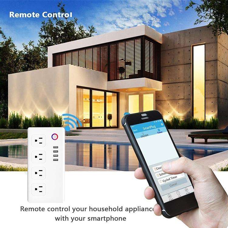 4 x USB Ports + 4 x US Plug Jack WiFi Remote Control Smart Power Socket Works with Alexa & Google...