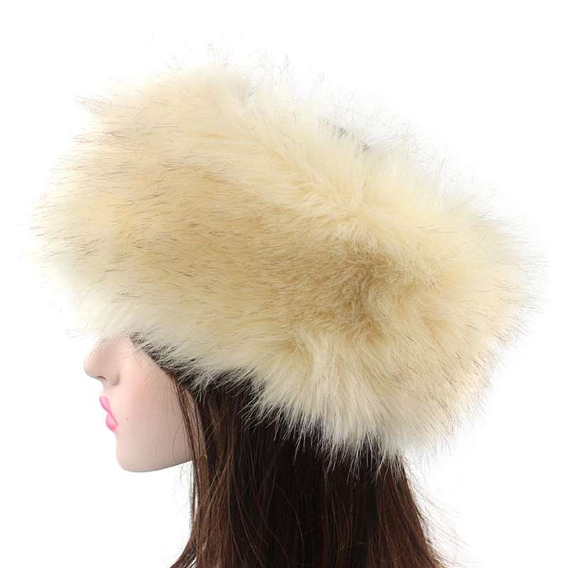 Unisex Winter Imitation Fox Fur Headband Bomber Hat, Size:L58-60cm(White)