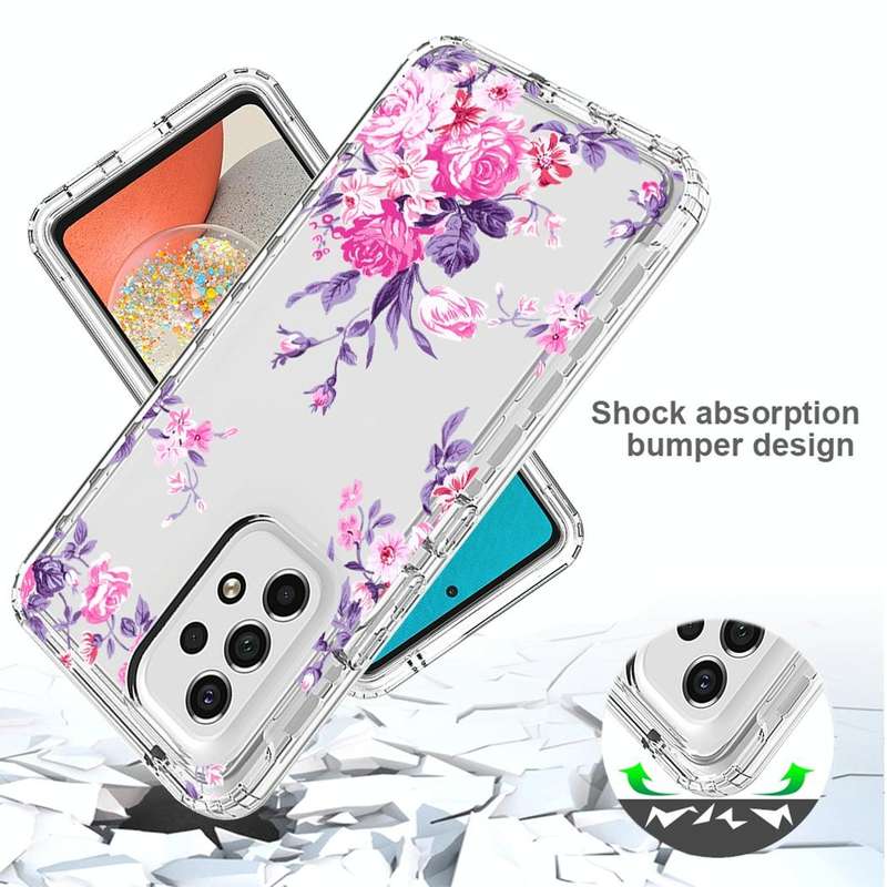 For Samsung Galaxy A53 Transparent Painted Phone Case(Pink Flower)