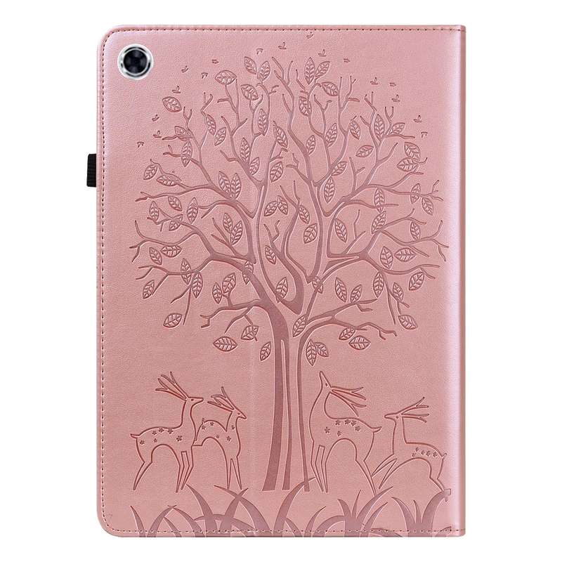 For Samsung Galaxy Tab A8 10.5 2021 SM-X200 / SM-X205 Tree & Deer Pattern Pressed Printing Leathe...