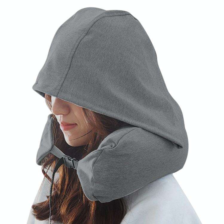 Portable Airplane Travel U-shaped Hooded Pillow Nap Time Neck Pillow(Dark Grey)