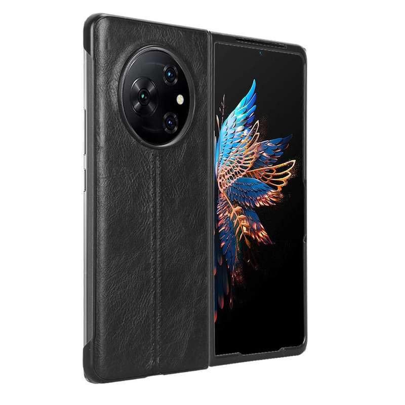 For Tecno Phantom V Fold Cow Pattern Sewing Back Cover Phone Case(Black)