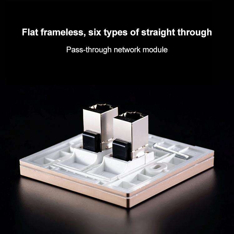 CAT.6 Shielded Pass-through Network Module, Dual Ports Panel + Shielded Pass-through (White)