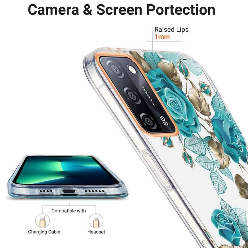 For OPPO A55 5G / A54 4G / A53S 5G / A16 / A54S 4G Ring IMD Flowers TPU Phone Case(Blue Rose)