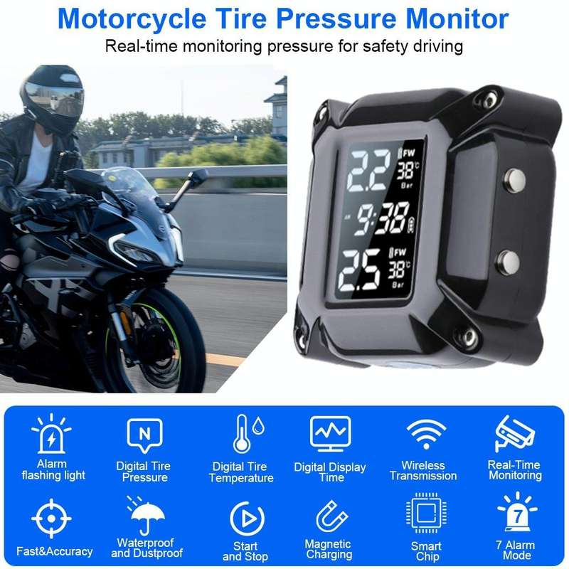 M6 Anti-vibration Motorcycles Tire Pressure Monitor with Anti-theft Screw Holder