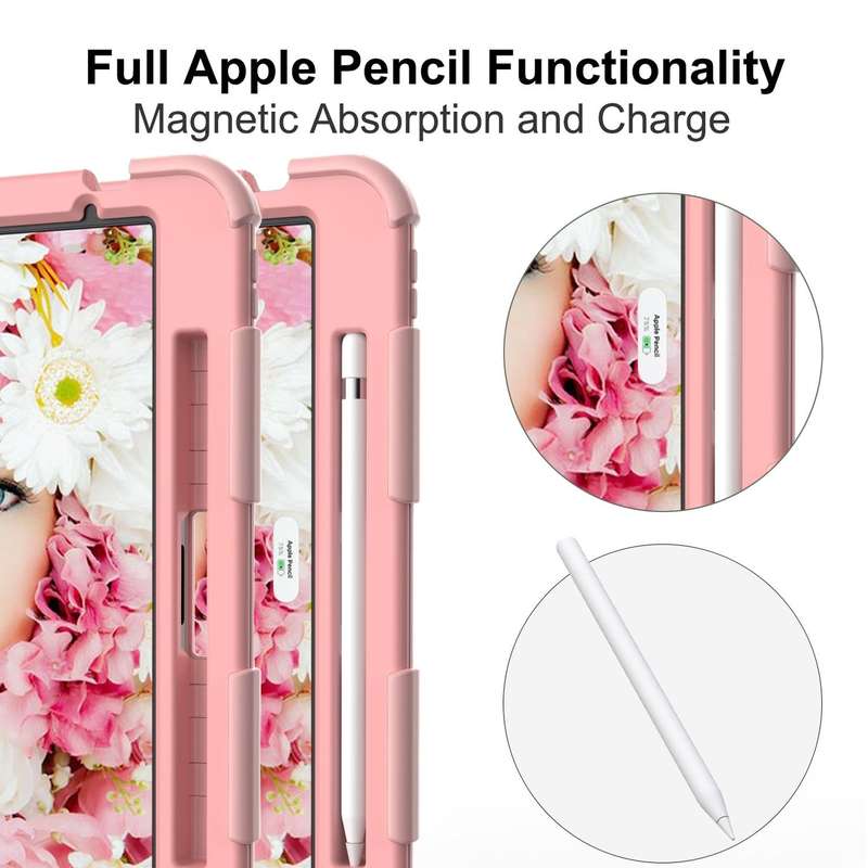 For iPad Air 2022 / 2020 10.9 Shockproof Two-Color Silicone Protective Case with Holder(Rose Gold...