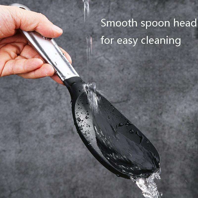 20561 Household Kitchen Stainless Steel Rice Spoon Silicone Long Handle Large Rice Scoop(Black)