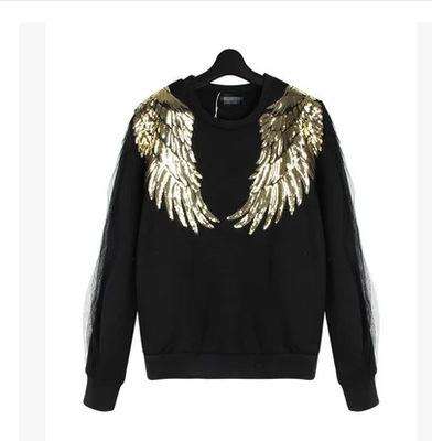 Silver A Pair Sequin Feather Wing Shape Clothing Patch Sticker DIY Clothing Accessories, Size:Sma...