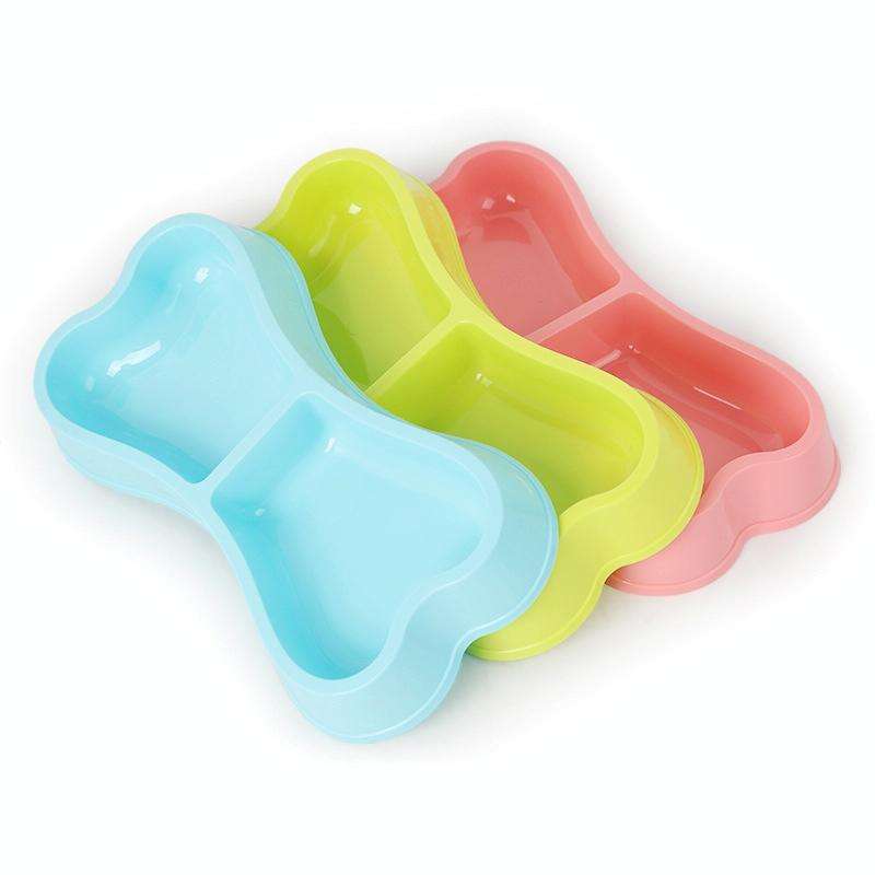Plastic Dog Bowls Bone-shaped Candy Color Dog Feeder Eco-friendly Double-head Bowls(Light Green)